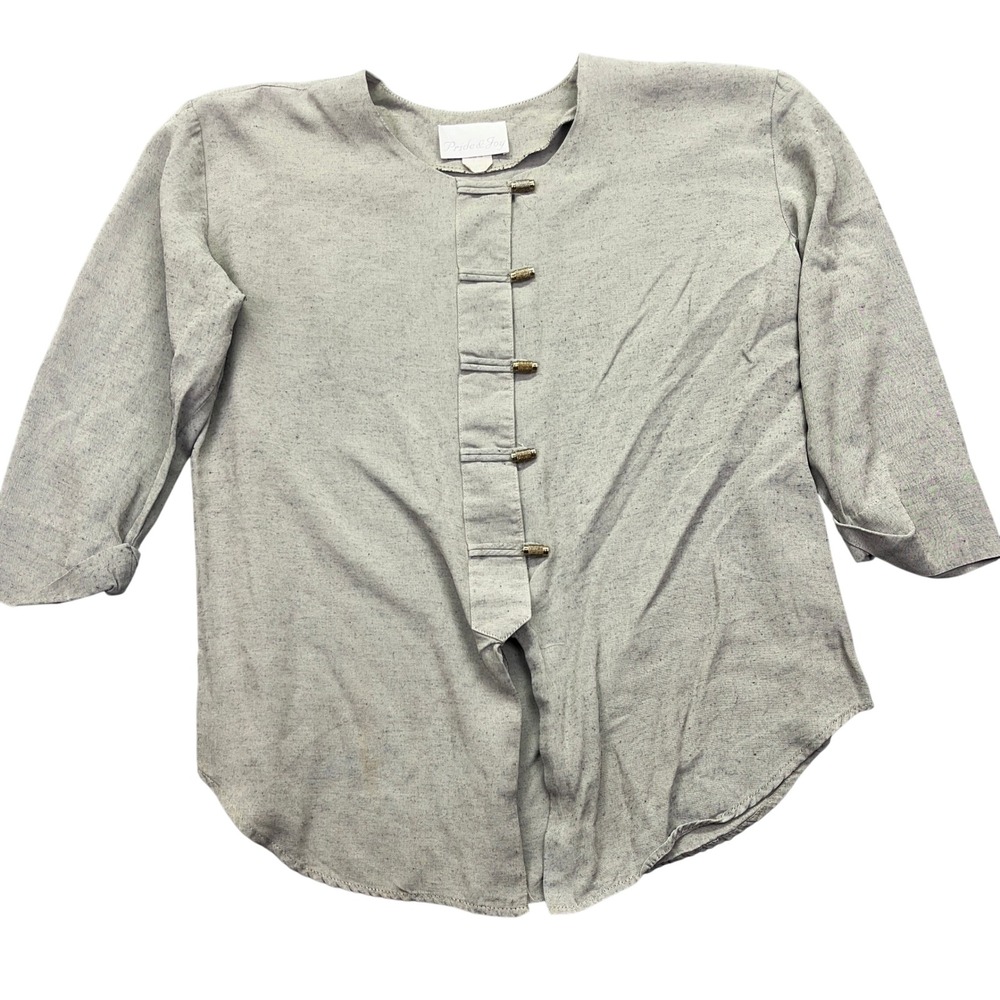 VTG Pride & Joy Tunic Top Button Up‎ 3/4 Sleeve Gray Blouse Size 16P